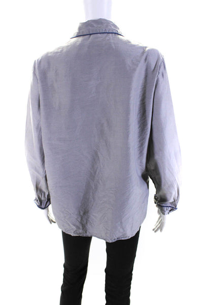 Frette Collection Womens Collared Buttoned-Up Long Sleeve Top Gray Size S