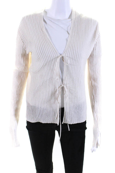 Jigsaw Womens Pleated Knit Tie Front Cardigan Sweater Ecru Size Extra Small