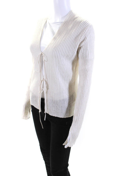 Jigsaw Womens Pleated Knit Tie Front Cardigan Sweater Ecru Size Extra Small