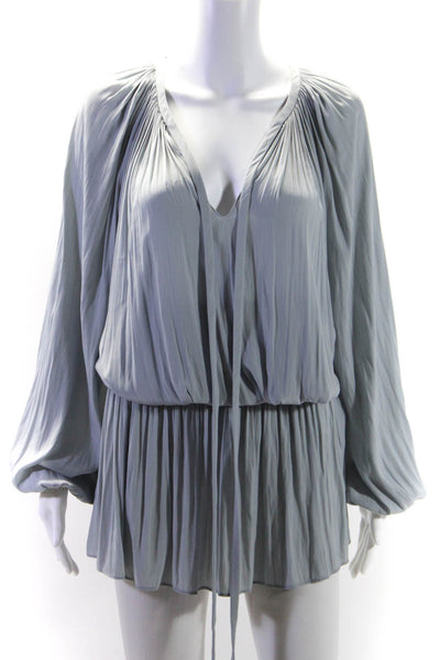 Ramy Brook Womens Ruched Textured Long Sleeve Blouson Dress Silver Size S