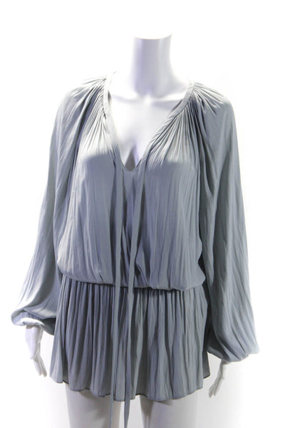 Ramy Brook Womens Ruched Textured Long Sleeve Blouson Dress Silver Size S