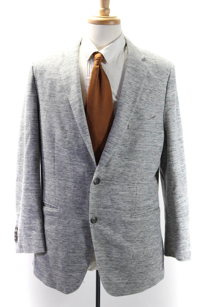 Boss Hugo Boss Mens Cotton Striped Print Collared Button Blazer Gray Size EUR46