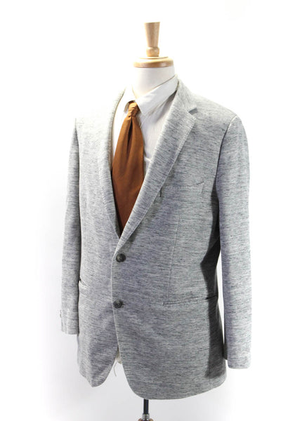 Boss Hugo Boss Mens Cotton Striped Print Collared Button Blazer Gray Size EUR46