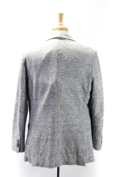 Boss Hugo Boss Mens Cotton Striped Print Collared Button Blazer Gray Size EUR46