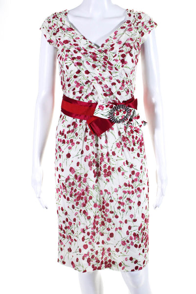Dolce & Gabbana Womens Pleated Floral Chiffon Sheath Dress Red White Size IT 40