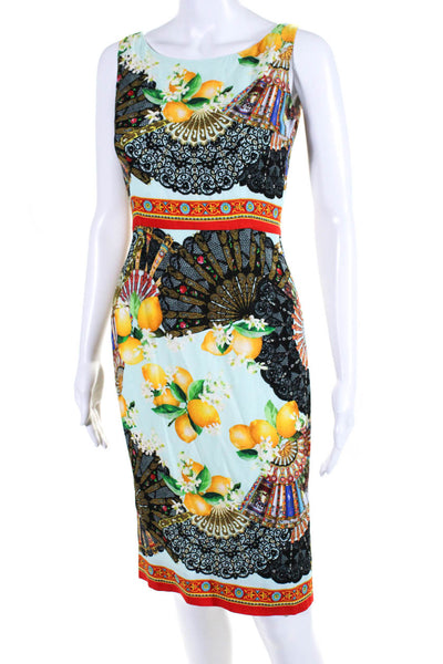 Dolce & Gabbana Womens Lemon Mandala Print Sheath Dress Multicolor Silk IT 40