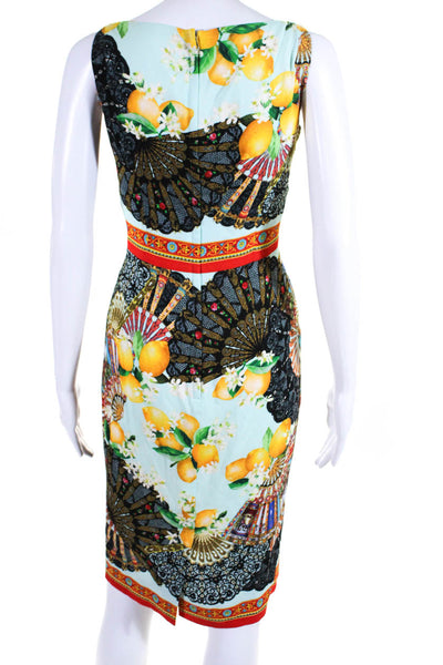 Dolce & Gabbana Womens Lemon Mandala Print Sheath Dress Multicolor Silk IT 40
