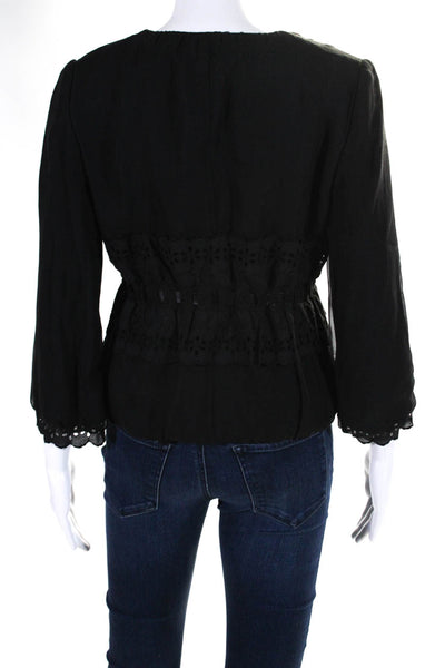 Dolce & Gabbana Womens Embroidered Eyelet Open Front Jacket Black Size IT 40
