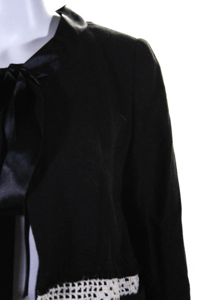 Dolce & Gabbana Womens Organza Hem Tie Neck Open Front Jacket Black Hemp IT 40