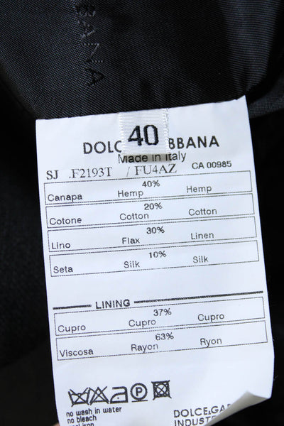 Dolce & Gabbana Womens Organza Hem Tie Neck Open Front Jacket Black Hemp IT 40