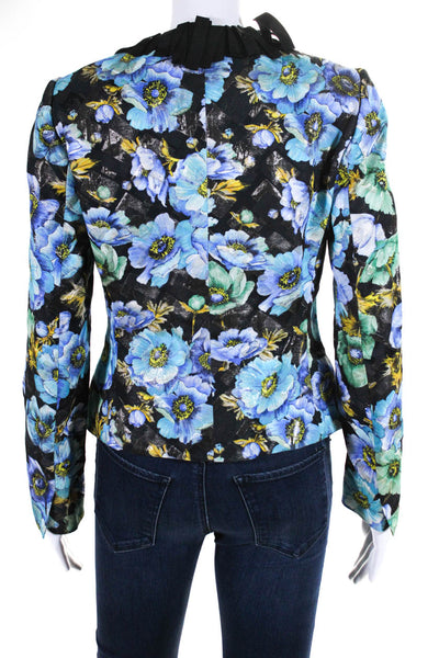 Dolce & Gabbana Womens Metallic Jacquard Floral Snap Jacket Black Blue IT 40