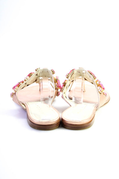 Casadei Womens Embellished Metallic Leather Flat Thong Sandals Pink Size 7