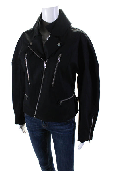 3.1 Phillip Lim Womens Sateen Asymmetrical Zip Moto Jacket Black Size 8