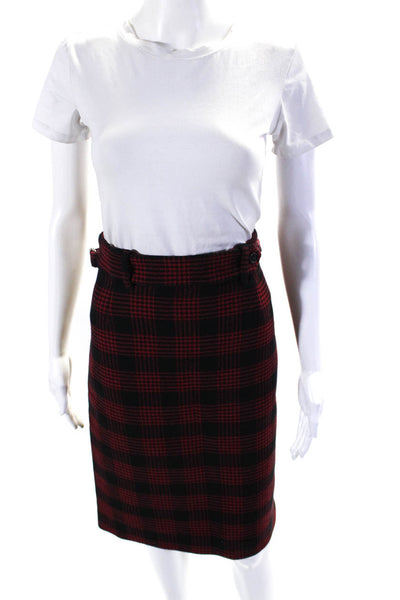RED Valentino Womens Woven Plaid Knee Length Pencil Skirt Red Black Size IT 46