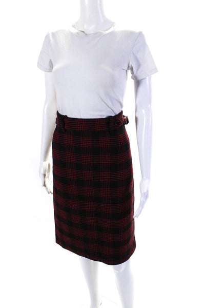 RED Valentino Womens Woven Plaid Knee Length Pencil Skirt Red Black Size IT 46