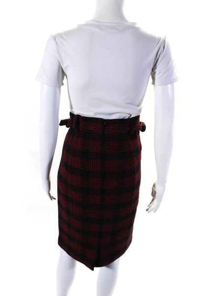 RED Valentino Womens Woven Plaid Knee Length Pencil Skirt Red Black Size IT 46