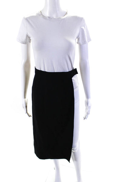 Akris Womens Solid Black Wool High Slit Knee Length Pencil Skirt Size 4