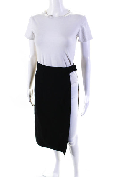 Akris Womens Solid Black Wool High Slit Knee Length Pencil Skirt Size 4