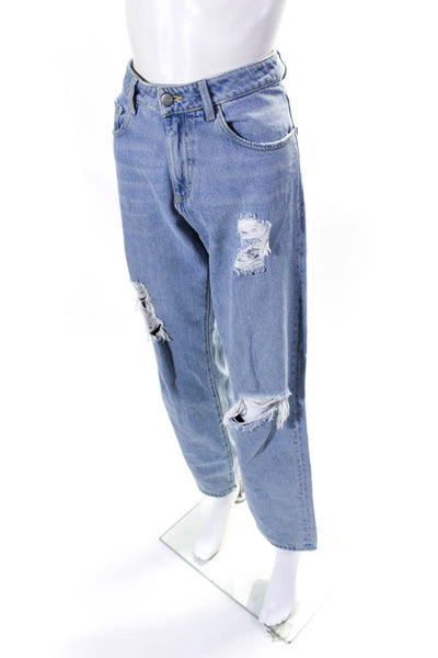 Icon Denim Womens Low Rise Distressed Straight Leg Jeans Pants Blue Size 25