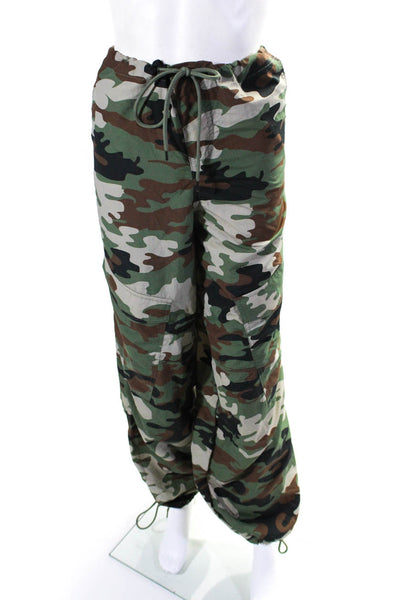 AFRM Womens Mid Rise Drawstring Camo Cargo Pants Brown Green Size Extra Small