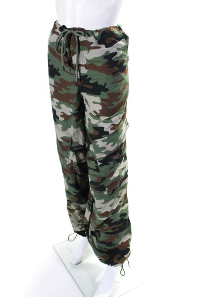 AFRM Womens Mid Rise Drawstring Camo Cargo Pants Brown Green Size Extra Small