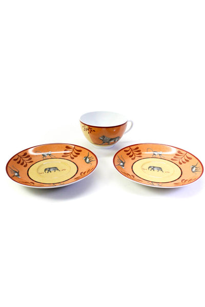 Hermes White Orange Yellow Ceramic Africa China Tea Cup Saucer Set Stamped