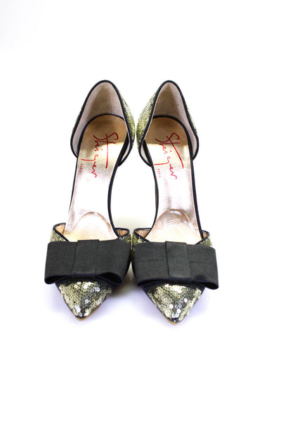 Walter Steiger Womens Sequined Bow Tied Pointed Toe Stiletto Heels Black Size 6