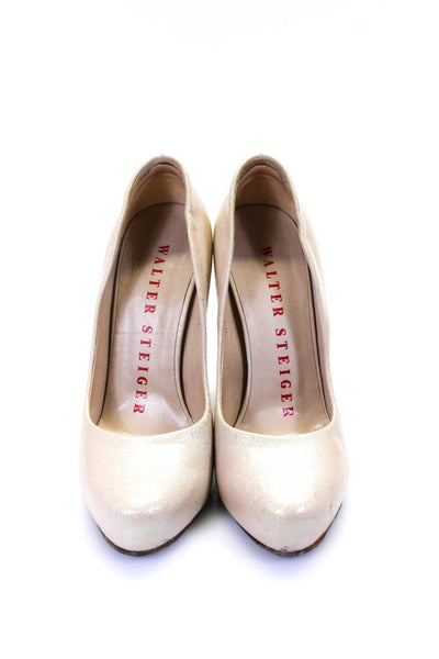 Walter Steiger Womens Glitter Print Round Stiletto Heels Pumps White Size EUR36