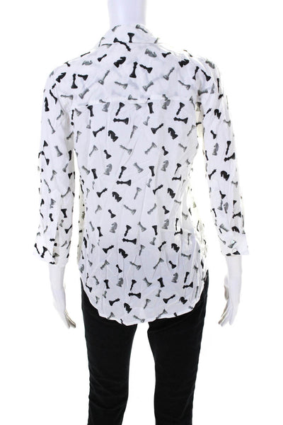 L'Agence Womens Graphic Print Buttoned Collared Long Sleeve Top White Size XS