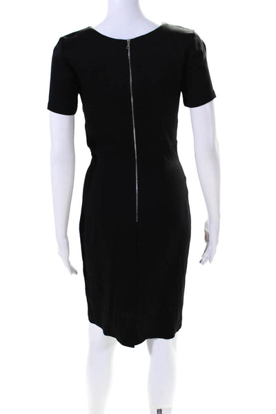 Suno Womens Silk Darted Round Neck Short Sleeve Sheath Dress Black Size 2