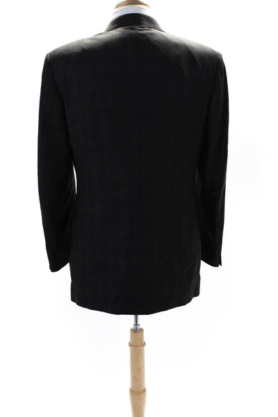Canali Mens Plaid Three Button Blazer Jacket Black Brown Wool Size IT 50