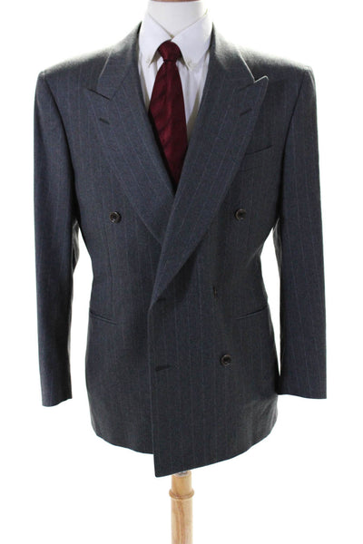 Canali Mens Double Breasted Peak Lapel Fleece Blazer Jacket Gray Size IT 50