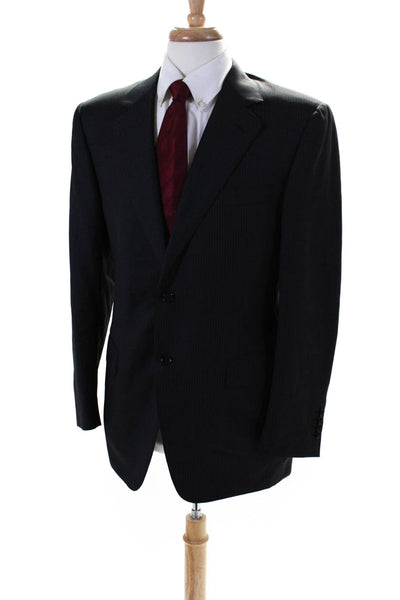 Canali Mens Pinstripe Two Button Blazer Jacket Blue Gray Wool Size IT 50