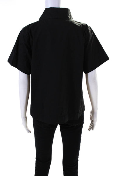 Corey Lynn Calter Womens Black Cotton Drape Neck Short Sleeve Blouse Top Size S