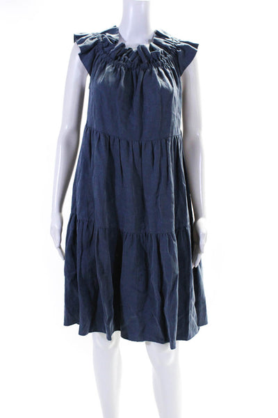 Ulla Johnson Womens Blue Off Shoulder Short Sleeve A-line Tiered Dress Size 6