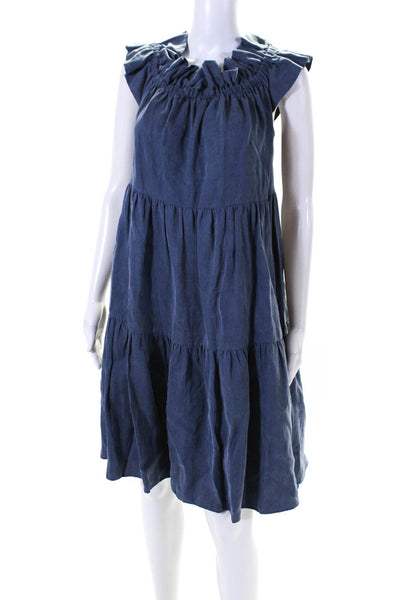 Ulla Johnson Womens Blue Off Shoulder Short Sleeve A-line Tiered Dress Size 6