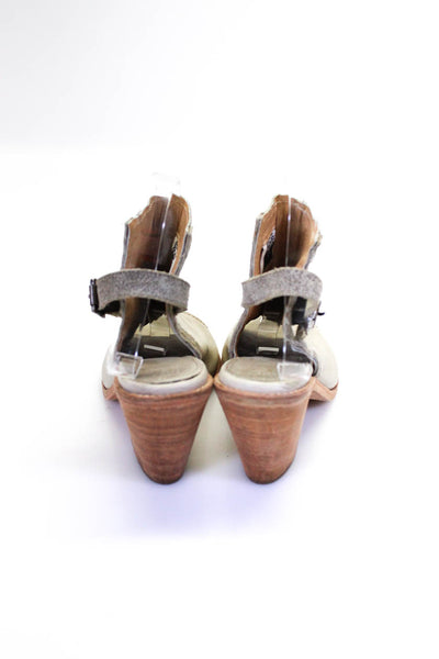 Frye Womens Beige Open Tie Ankle Strap Blocked Heels Mules Shoes Size 8.5B