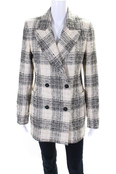 Essentiel Antwerp Womens Plaid Boucle Double Breasted Blazer Black Beige EU 34