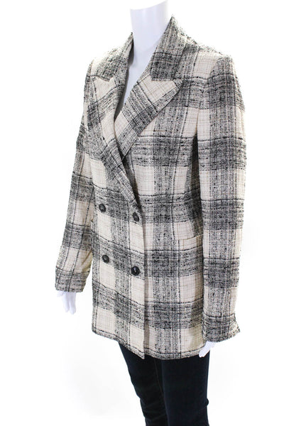 Essentiel Antwerp Womens Plaid Boucle Double Breasted Blazer Black Beige EU 34