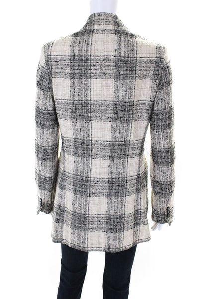 Essentiel Antwerp Womens Plaid Boucle Double Breasted Blazer Black Beige EU 34