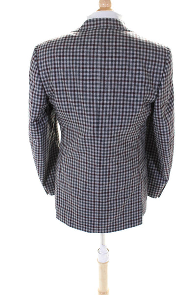 Canali Mens Check Print Two Button Blazer Jacket Gray Burgundy Size IT 48