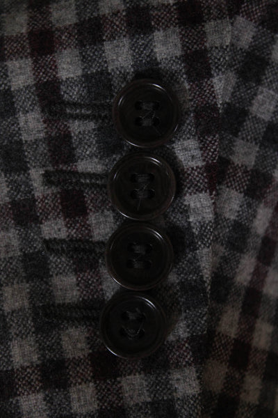 Canali Mens Check Print Two Button Blazer Jacket Gray Burgundy Size IT 48