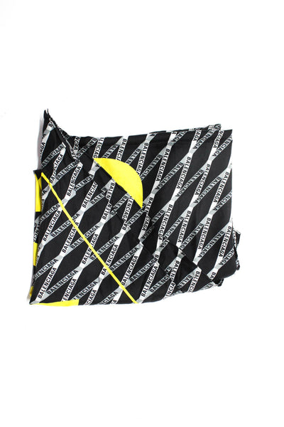 Balenciaga Womens Cheche Silk Logo Print Scarf Wrap Black Yellow 88"