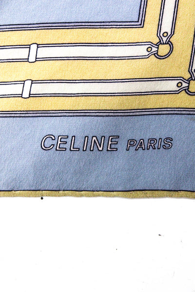 Celine Womens Stirrup Equestrian Print Silk Scarf Beige Gray 25"