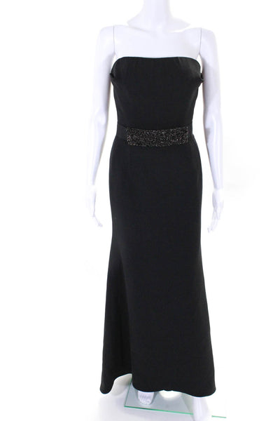 Victoria Beckham Womens Back Zip Strapless Crystal Belted Gown Black Wool Size 6