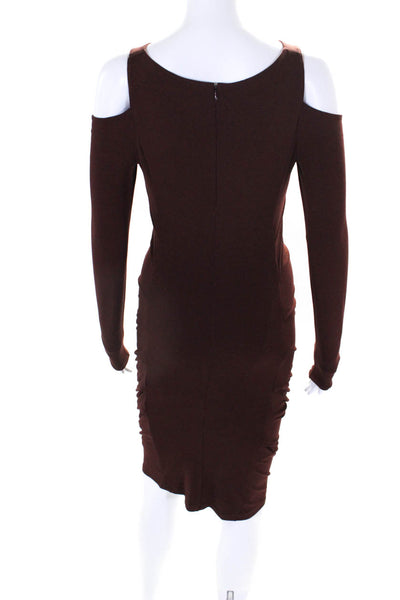 Donna Karan New York Womens Cold Shoulder Ruched Knit Dress Burgundy Size Small