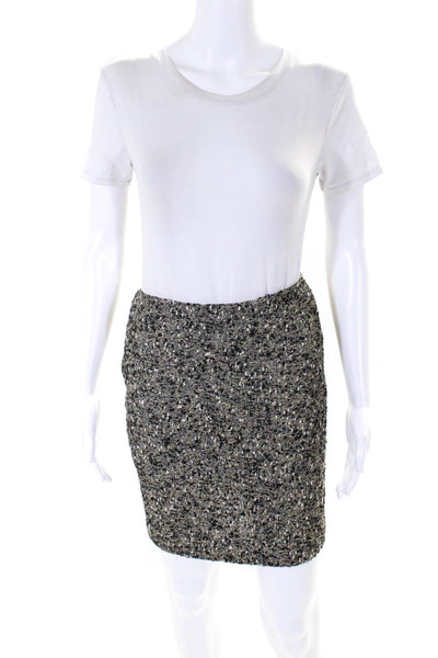 Barneys New York Womens Back Zip Metallic Knit Pencil Skirt Gray Black Size 8