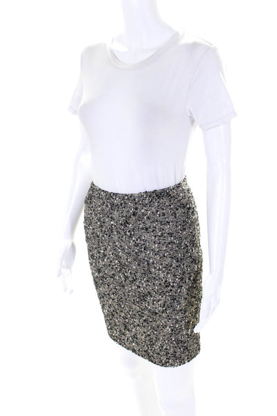 Barneys New York Womens Back Zip Metallic Knit Pencil Skirt Gray Black Size 8