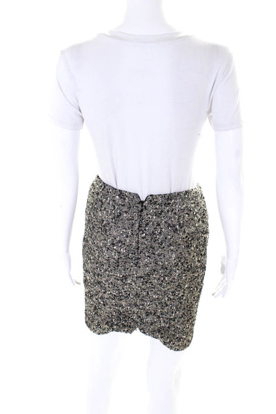 Barneys New York Womens Back Zip Metallic Knit Pencil Skirt Gray Black Size 8