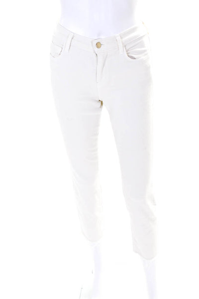 L Agence Womens High Rise Cropped Fringe Sada Jeans Vintage White Denim Size 23